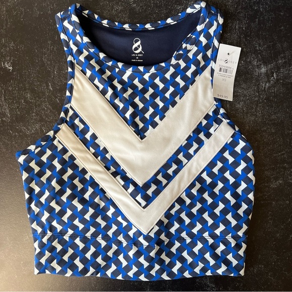 Lou & Grey Chevron Softsculpt Racerback Blue/white/black Bralette XS NWT - Picture 3 of 13